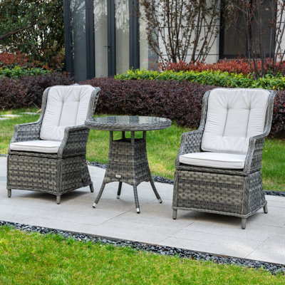 2 - Person Wicker Patio Dining Set With Round Table , Cushions Included