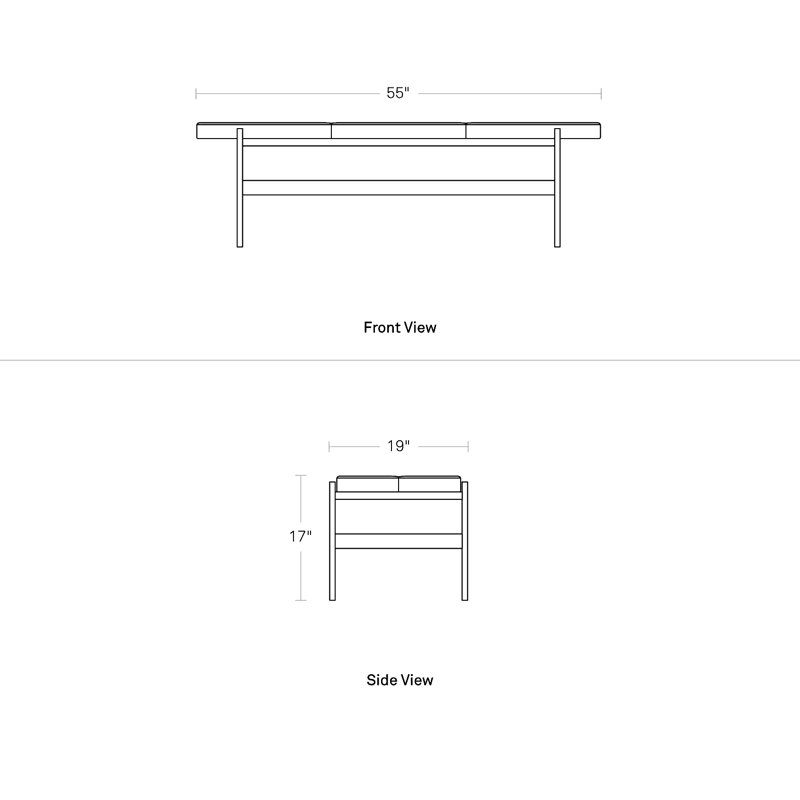 Daybench Upholstered Dining Bench, Maharam Mantle in Future / Putty, 17" H x 55" W x 19" D