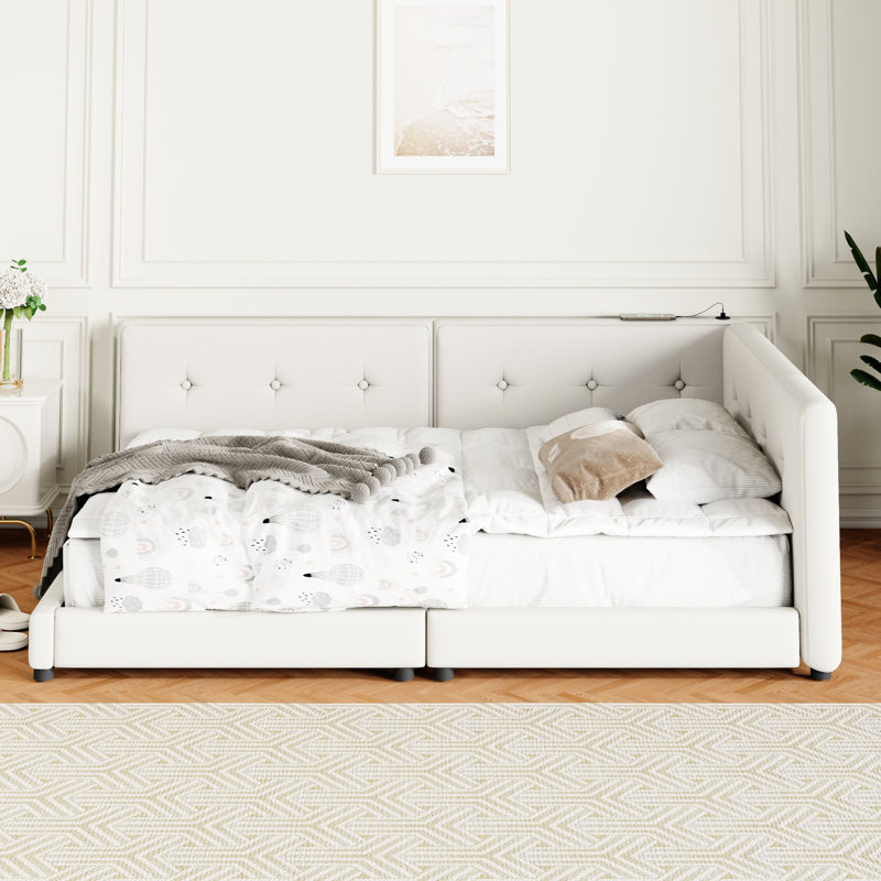 Beige Upholstered Queen Size Bed With - Elegant Appearance & Construction Design, Beige, Queen