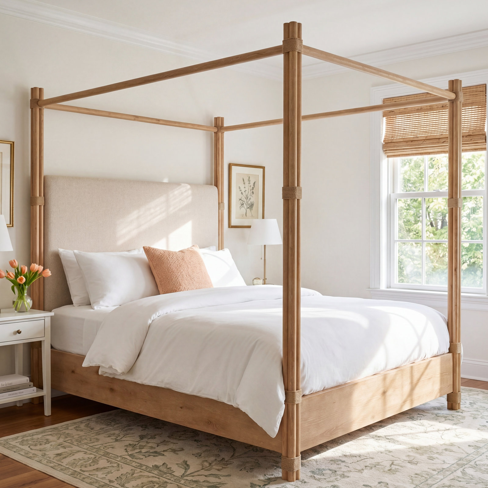 Retreat Woven Canopy Bed, Light Wood/Dune/Neo Cream, California King