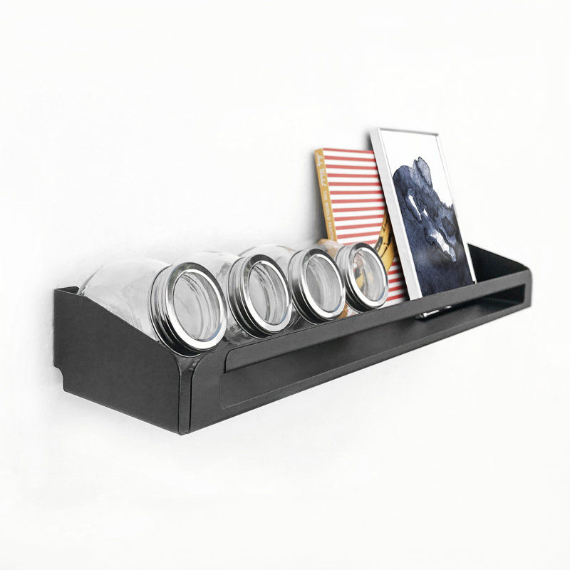 Haarika Metal Bracket Shelf with Towel Bar, Black
