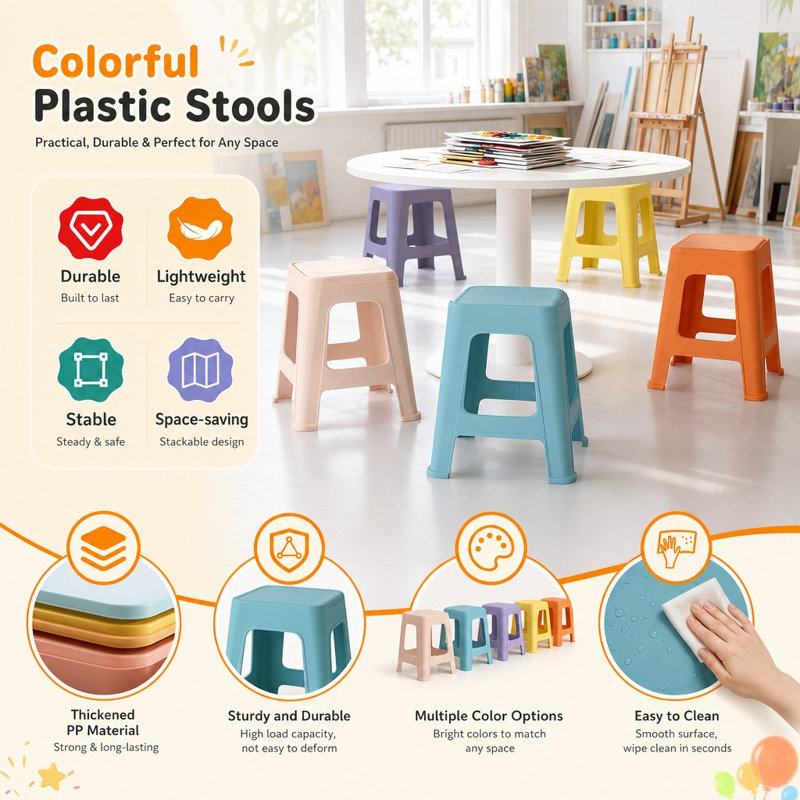 10 tabourets gigognes en plastique 10,8 po, siège flexible sans dossier empilable pour la classe scolaire, 10