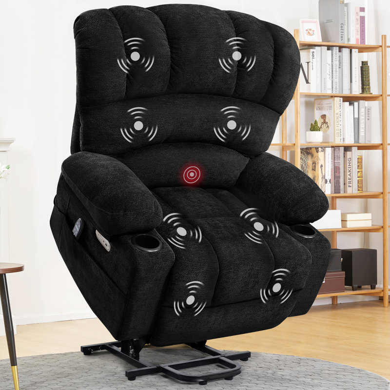 Power Lift Recliner with Massage and Heat, Large Shell Recliner Chair with Extended Footrest for Elderly, Single Sofa Chair with Side Pockets, USB Ports, Cup Holders