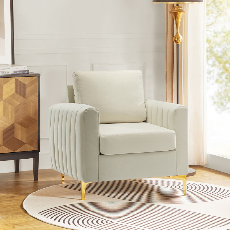 Cedarpoint Upholstered Velvet Tufted Club Chair, Velours ivoire