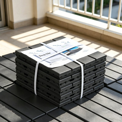 Patio Interlocking Deck Tiles, 12"X12" Square Composite Decking Tiles, 4 Slat Plastic Outdoor Flooring Tile All Weather  Balcony Porch Backyard,  , Pack Of 36
