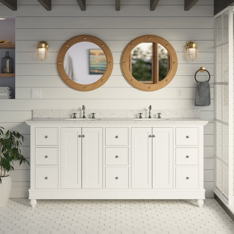Ensemble de meuble-lavabo double 72 po Ferdinand, Blanc, Marbre d'ingénierie