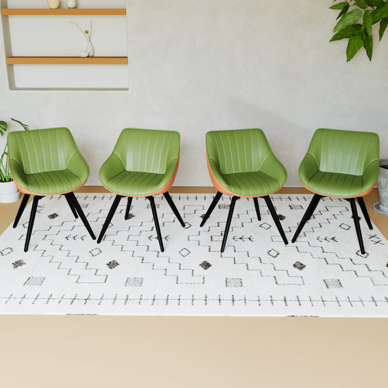 Ensemble de 4 chaises de salle à manger, chaise de salle à manger de cuisine moderne médiévale, chaises décoratives en polyuréthane avec pieds en métal noir, convenant à la maison et à la cuisine (vert et orange)