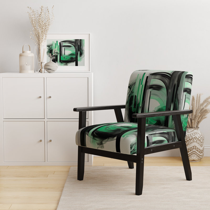Fauteuil d'appoint et fauteuil moderne rembourrés dorés Art Deco I, Vert / noir, Accoudoirs carrés noirs