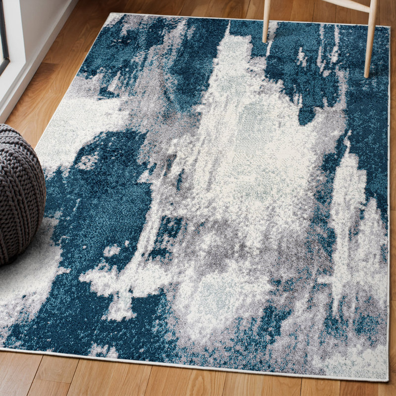Marusya Contemporary Bohemian Abstract Marble Navy/White Rug, Rectangle 4' x 6'