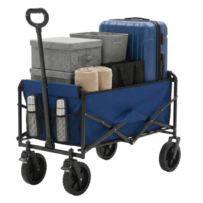 330LB Capacity Collapsible Utility Wagon, Heavy Duty Folding Cart with All-Terrain Wheels and Adjustable Handle for Camping, Gardening, Sports
