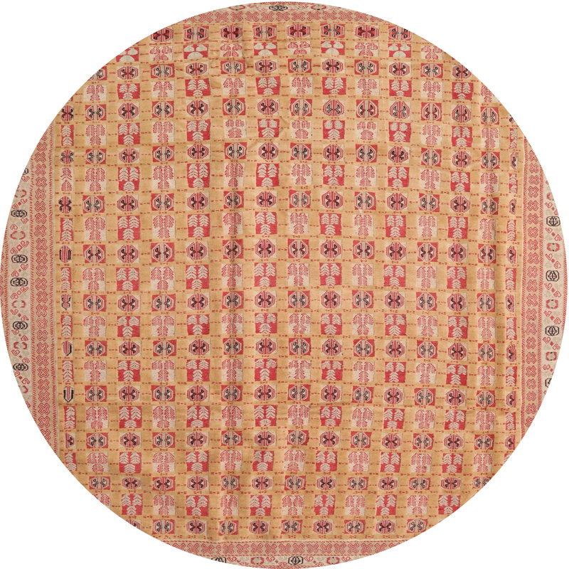 Tapis de zone jaune/rose contemporaine, Rond 8 pi