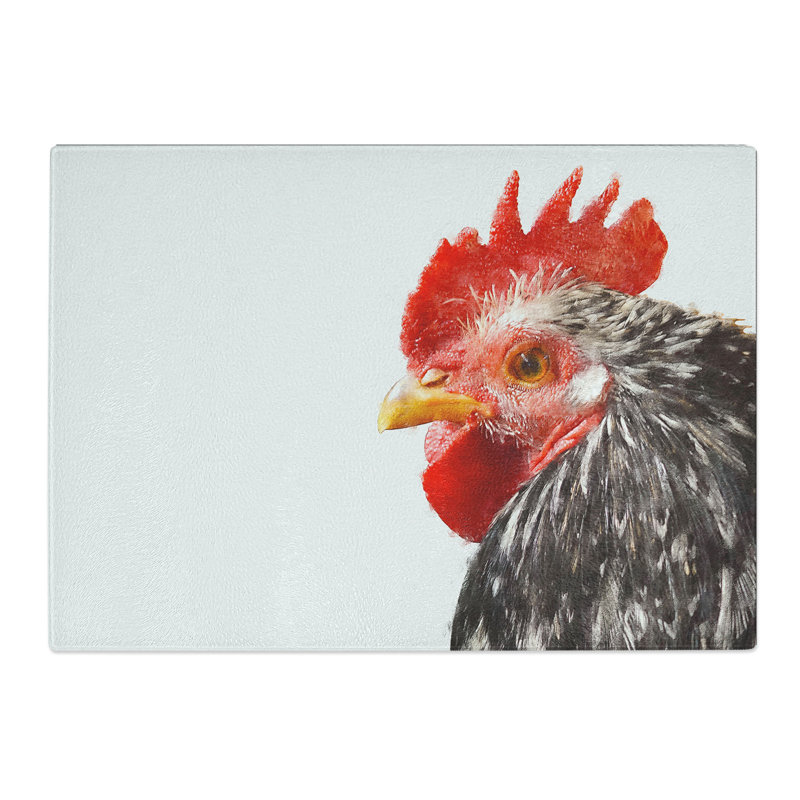Tempered Glass Grey Rooster Looking West Chopping Board, 20 cm x 28.5 cm