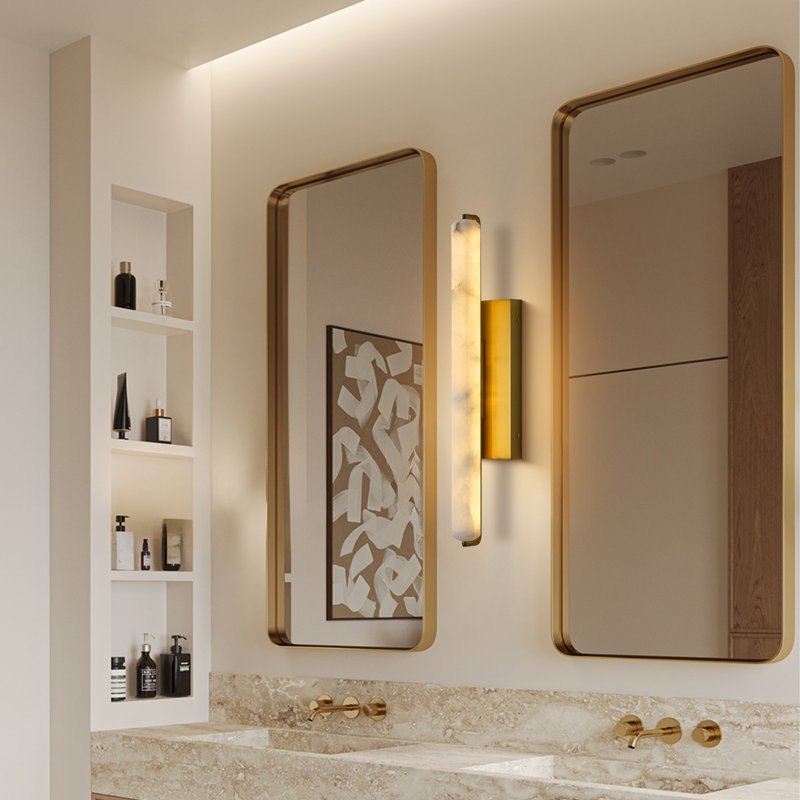 Applique murale à DEL à intensité variable avec abat-jour albâtre, Laiton, H 21,6 po x l 4,7 po x P 5,7 po