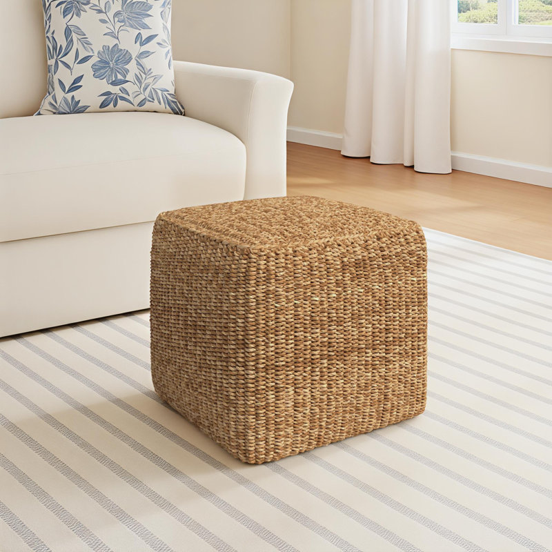 Charton Natural Seagrass Double-Walled Square Pouf Ottoman