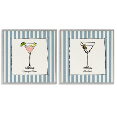 Summer Drinks on Stripes 2pc Framed Giclee Set, design by Susan Jill