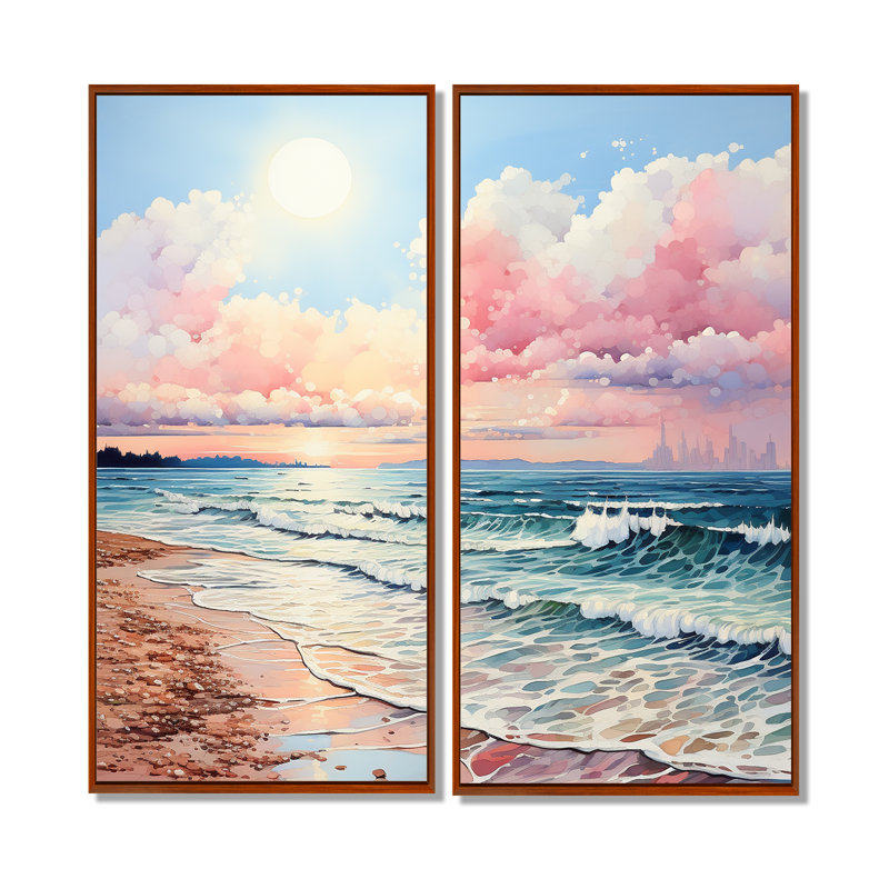Brise de plage rose - impressions d'art roses sur toile 2 panneaux, H 20 po x l 24 po, Brun