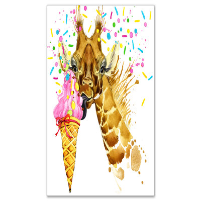 « giraffe manger ice crème ice »-impression sur toile tendue