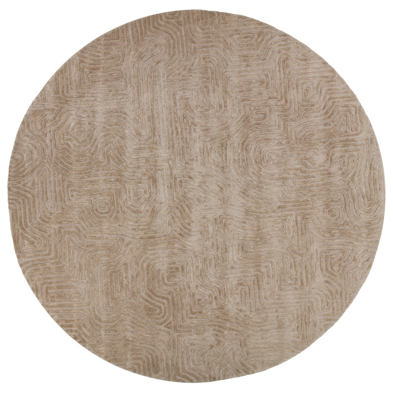 Tapis beige abstrait touffeté à la main, Rond 10 pi