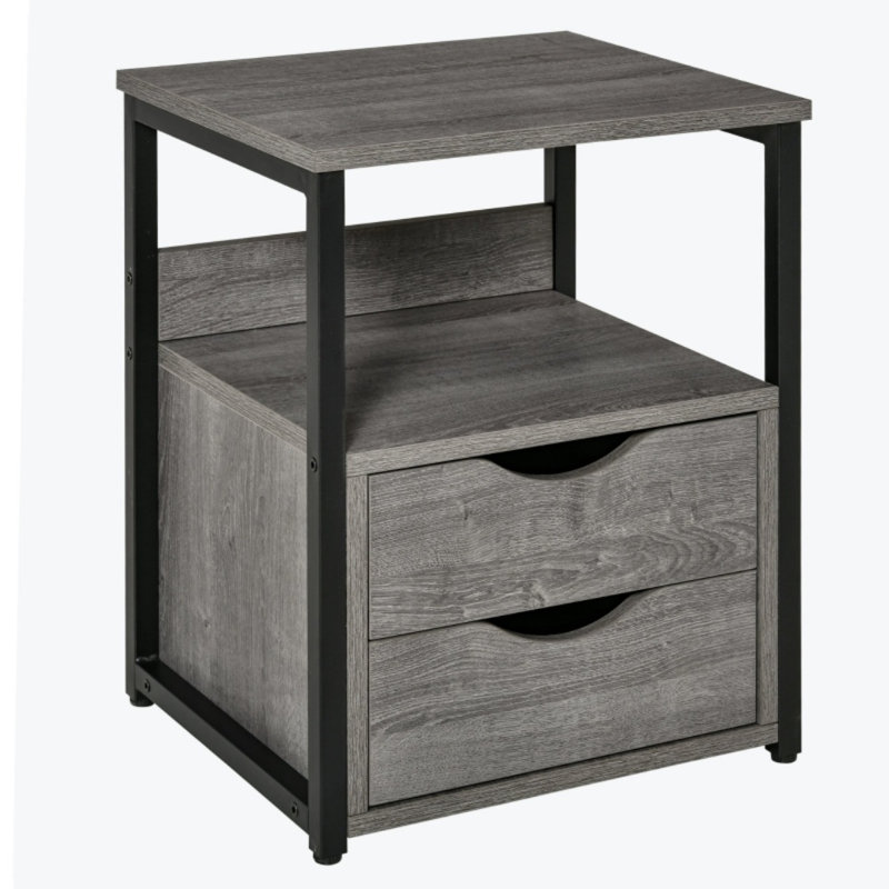 40cm W Engineered Wood Bedside Table, Grey