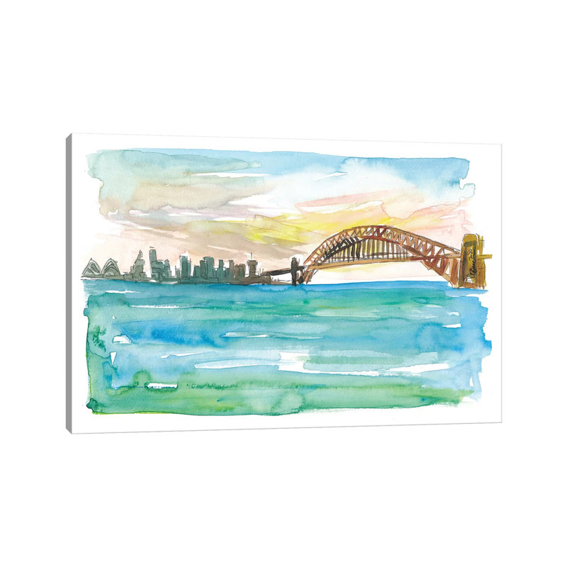 Sydney Sydney Harbour Bridge and Opera At Sunset par Markus & Martina Bleichner - reproduction d'art sur toile tendue