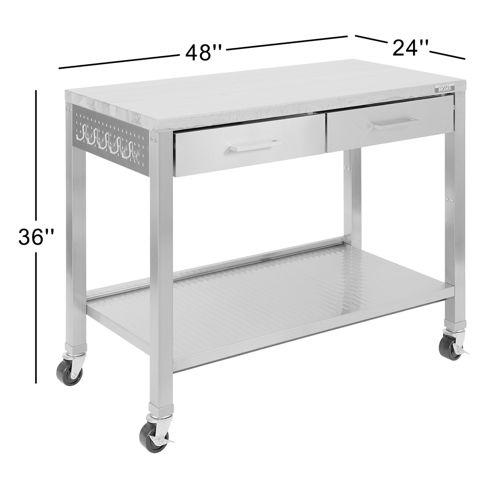 Stainless Steel Rolling Kitchen Island Cart, White