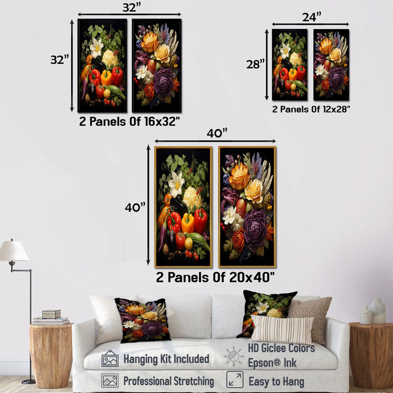 Ensemble de 2 fleurs murales comestibles Harmony Blooms, H 32 po x l 33 po, Cadre flottant noir