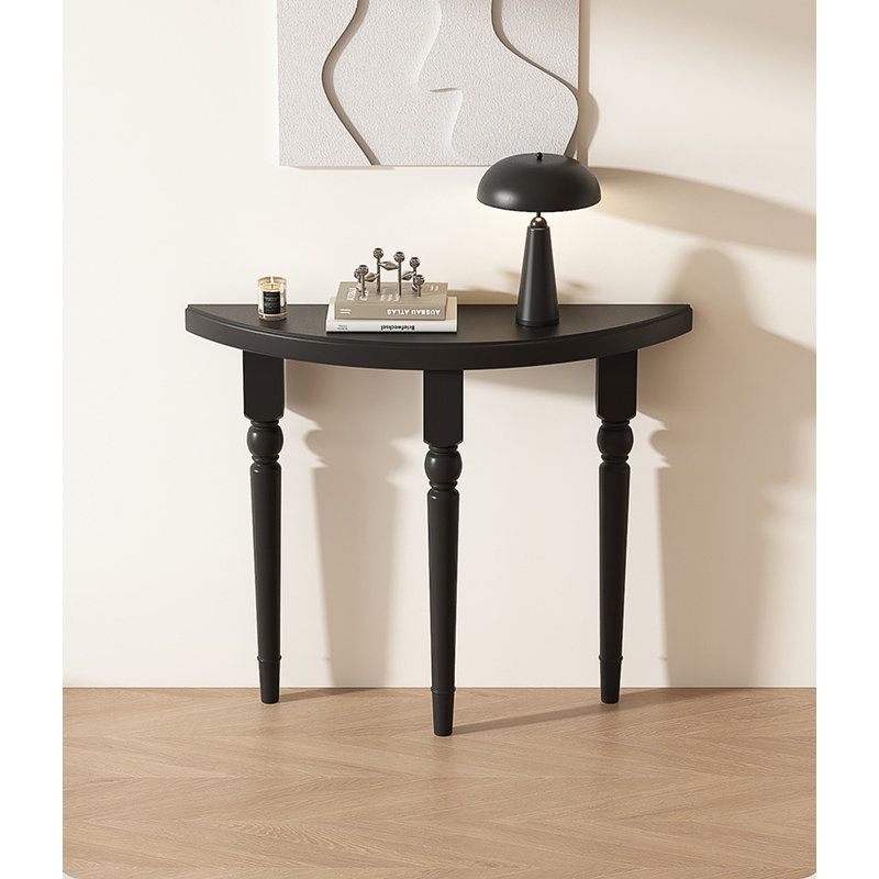 39.37" Black Half Moon Solid Wood Console Table, 31.5" H x 39.37" W x 9.84" D