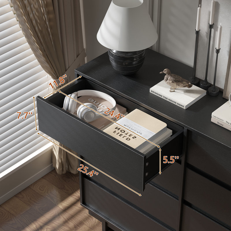 Modern 53.1" W Dresser With 8 Drawers, Double Dresser With Large Storage Space For Bedroom, Living Room, Black, Black