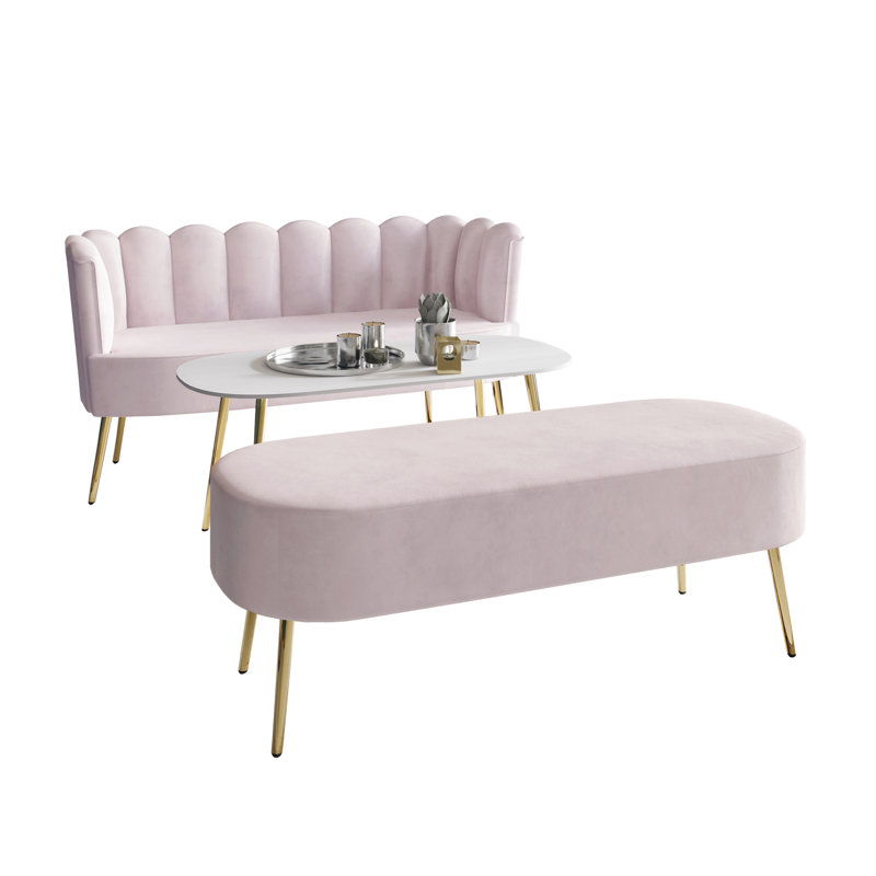 Ensemble de salon en velours 3 pièces Lashaunta, Velours rose clair