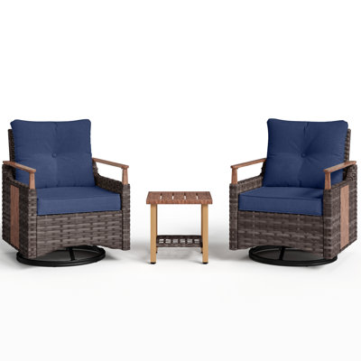 Melvarn 2-Person Outdoor Wicker Swivel Glider Chairs Two Person Bistro Set Patio Conversation Sets with Side Table