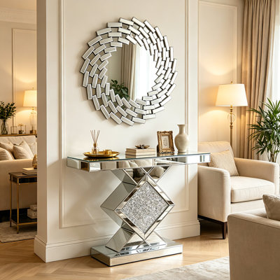 31.5" Glam Mirrored Console Table & Decorative Wall Mirror Set  Ultra‑Modern Contemporary Glam Stylish