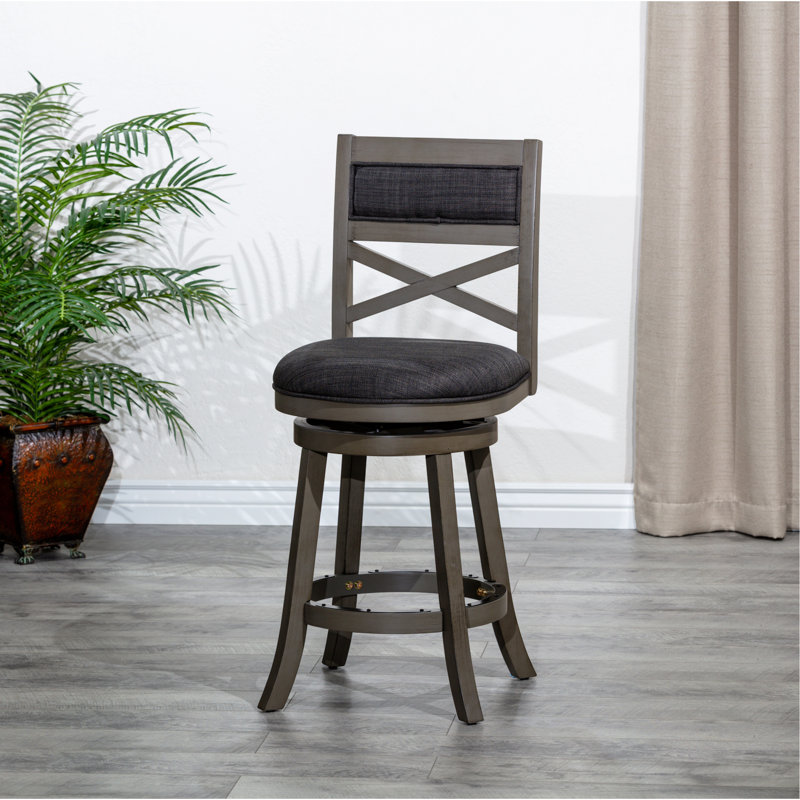 Tabouret pivotant à dossier en X de 30 po de hauteur grise, gris vieilli