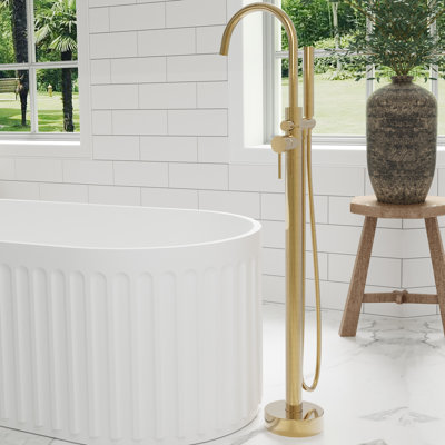 Single Handle Floor Mounted Freestanding Tub Filler with Hand Shower
