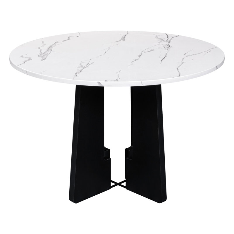 Table de salle à manger ronde Mid-Century moderne pour comptoir de 4, 43 pouces en faux marbre, cafés fonctionnels et polyvalents, restaurants, bars, bureaux à domicile, salles de réunion Black Four, espaces de travail solides, conférence
