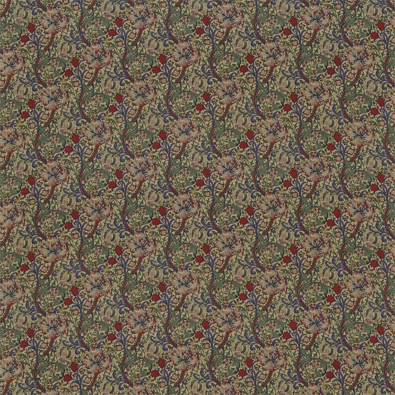 Golden Lily Minor Fabric, Biscuit/Indigo/Red