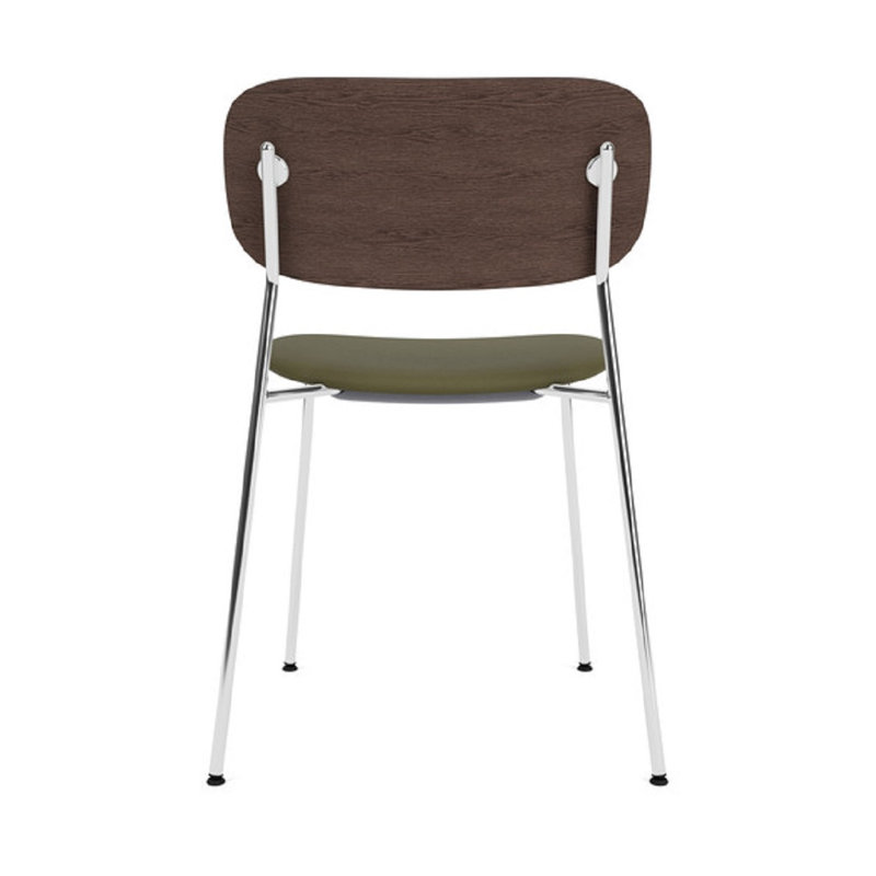 Co Upholstered Dining Chair, Green Leather, Dark Stained Oak, Chrome