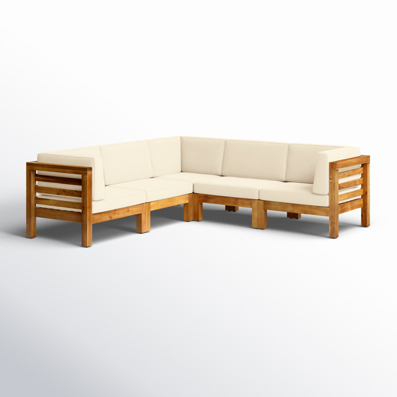 30.25'' Wide L-Shaped Patio Sectional with Cushions, Brown Frame / Beige Cushion