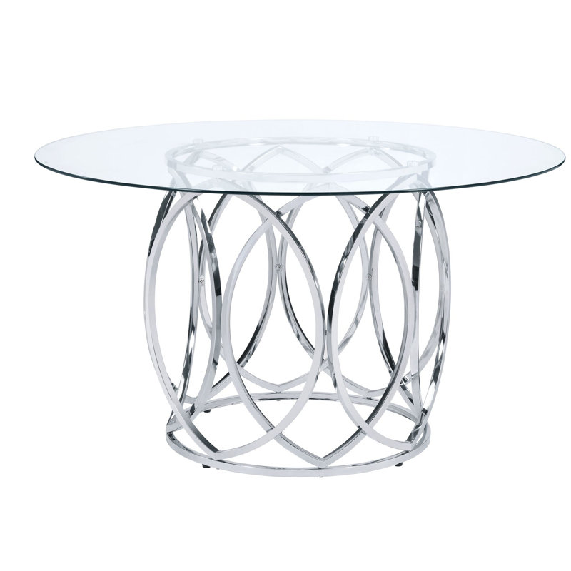 Armond Round Glass Top Metal Base Dining Table