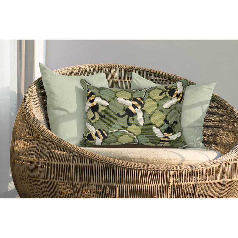 Marina Bee Free Indoor/Outdoor Throw Pillow, Green, 12" x 18"