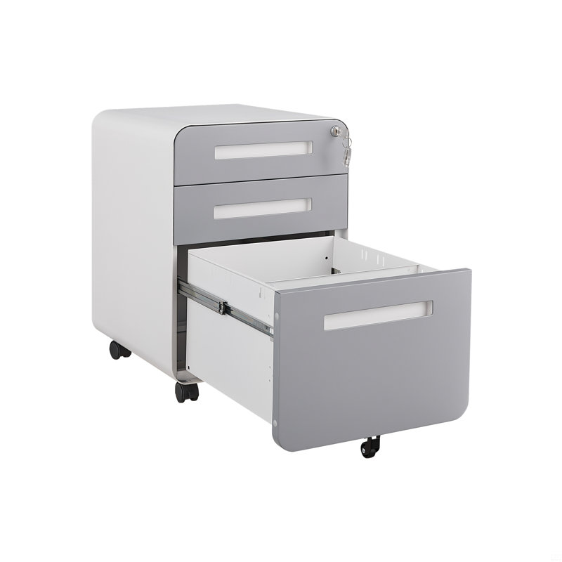 Classeur mobile 3 tiroirs sous le bureau, armoire de rangement polyvalente de style simple, Blanc + gris