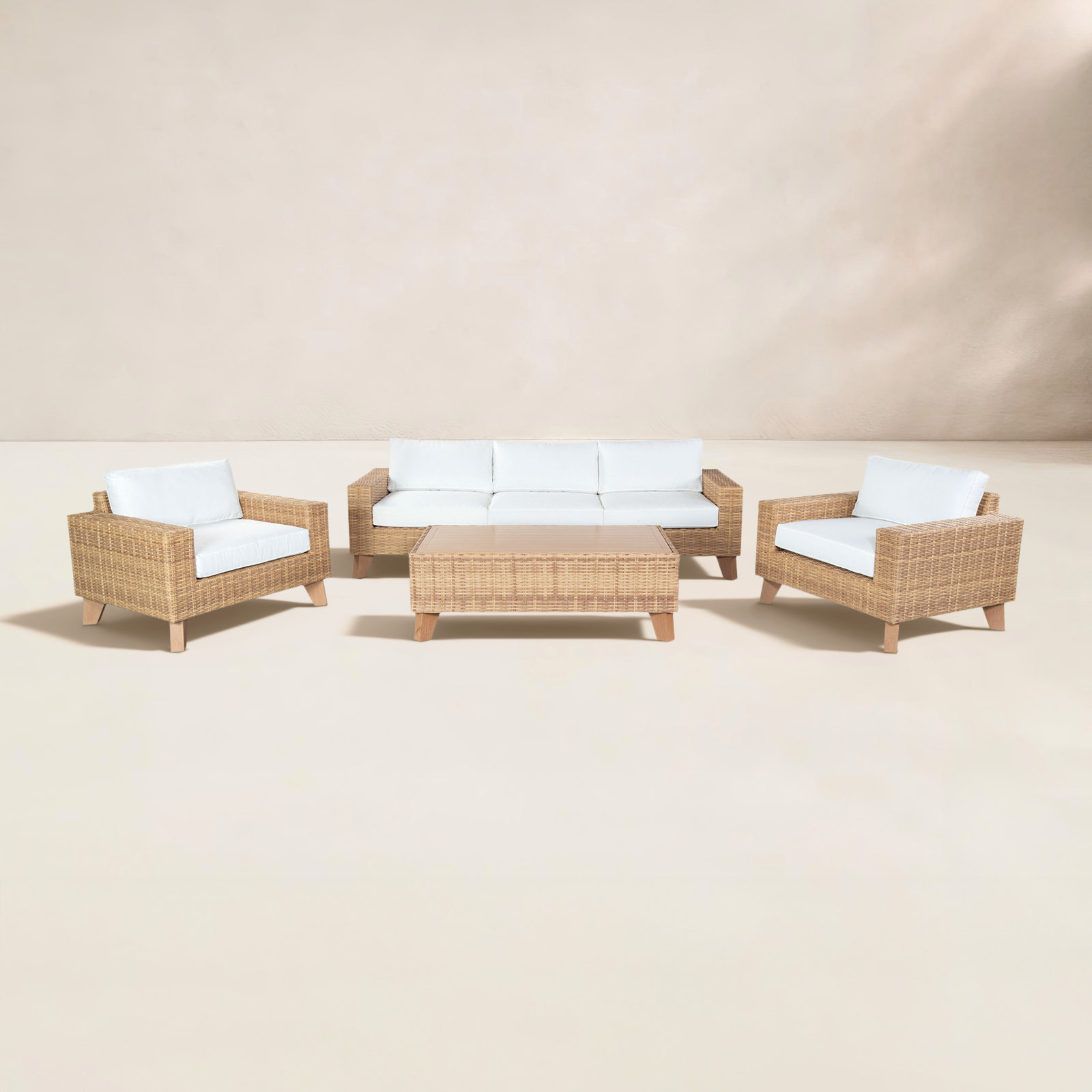 Swifton 4 Piece Outdoor Sofa Seating Group with Cushions, Brown