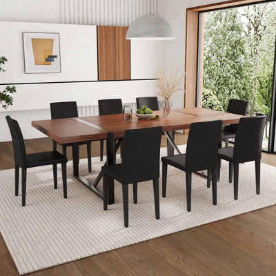 Ensemble de table de salle à manger en bois 87 po avec chaise rembourrée en cuir PU