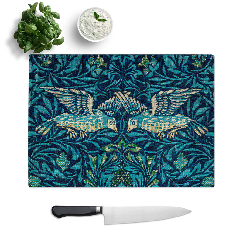 Tempered Glass Birds and Flowers Chopping Board, 39 cm W x 28.5 cm L