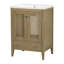 Meuble-lavabo de salle de bain avec lavabo en céramique, armoire de rangement en rotin avec deux portes et tiroir, armoire d'appoint