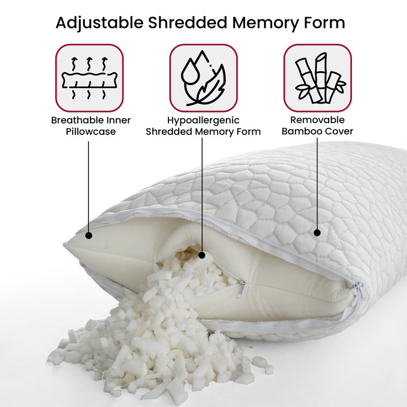 Lux Decor Collection Shredded Memory Foam Support Pillow (Set of 2), King Pillow: 18'' x 36''