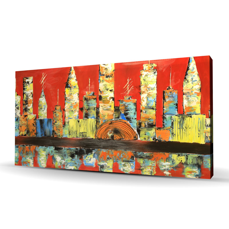 Red Abstract Skyline - Contemporary Cities Canvas Decor
