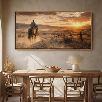Grande toile murale encadrée, "Western Cowboy Horse Sunset Decor" - 60 po x 20 po, 60 po x 30 po