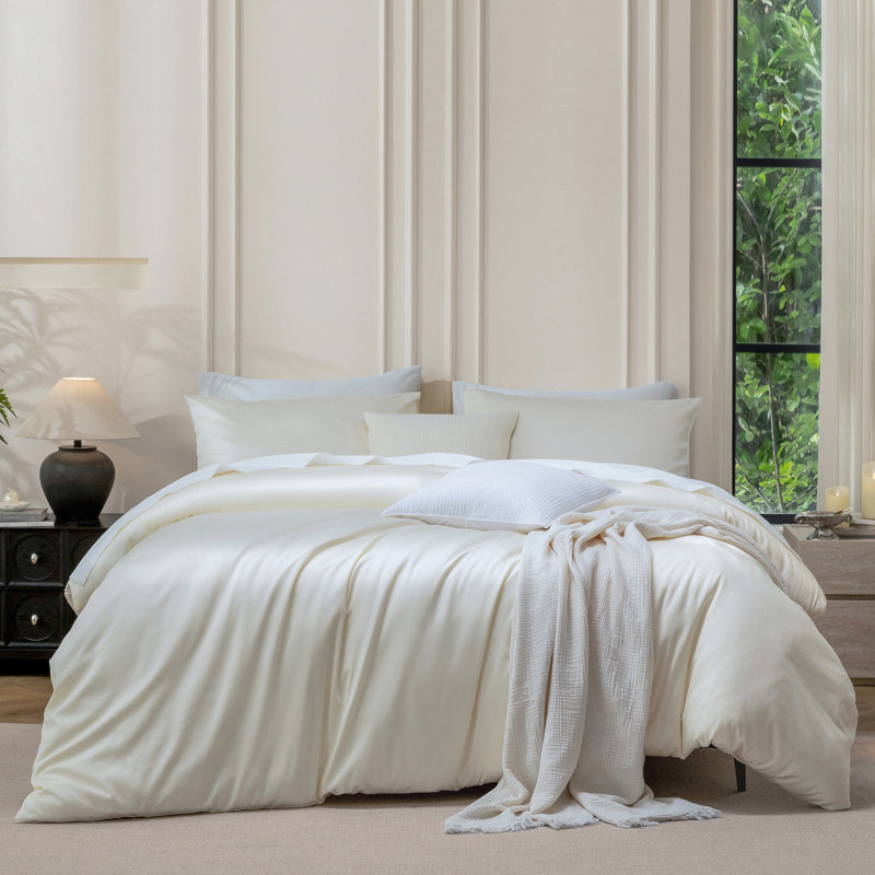 Ensemble de housse de couette MooMee, Housse de couette grand et 2 taies d'oreiller stan, Blanc crémeux