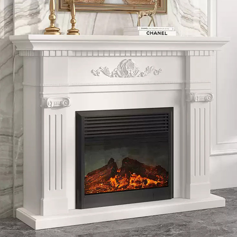 Beige Solid Wood Freestanding Fireplace