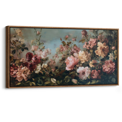 Romantic Floral Garden with Roses for Living Room or Dining Room Print Wall Art